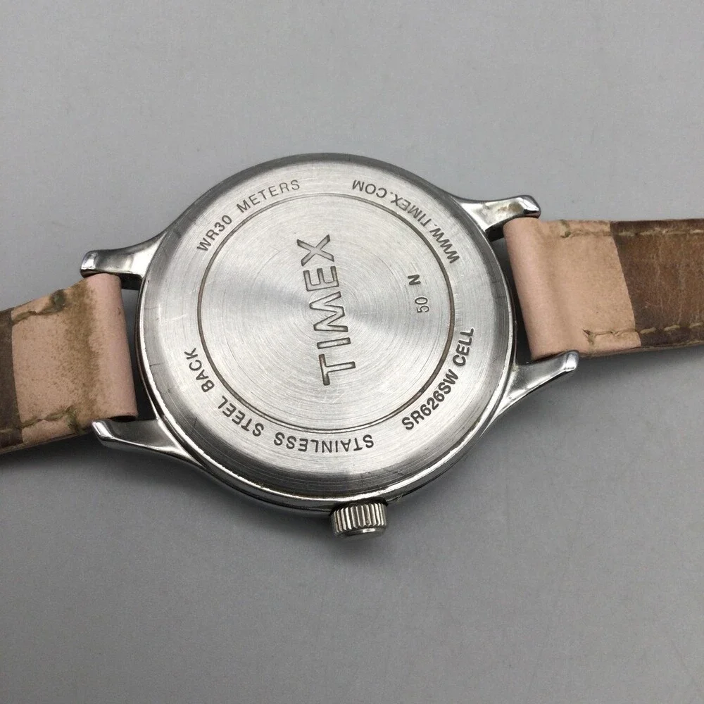 Timex Bloom Womens Analog Watch 36mm Pink Floral Dial Leather Strap New Battery